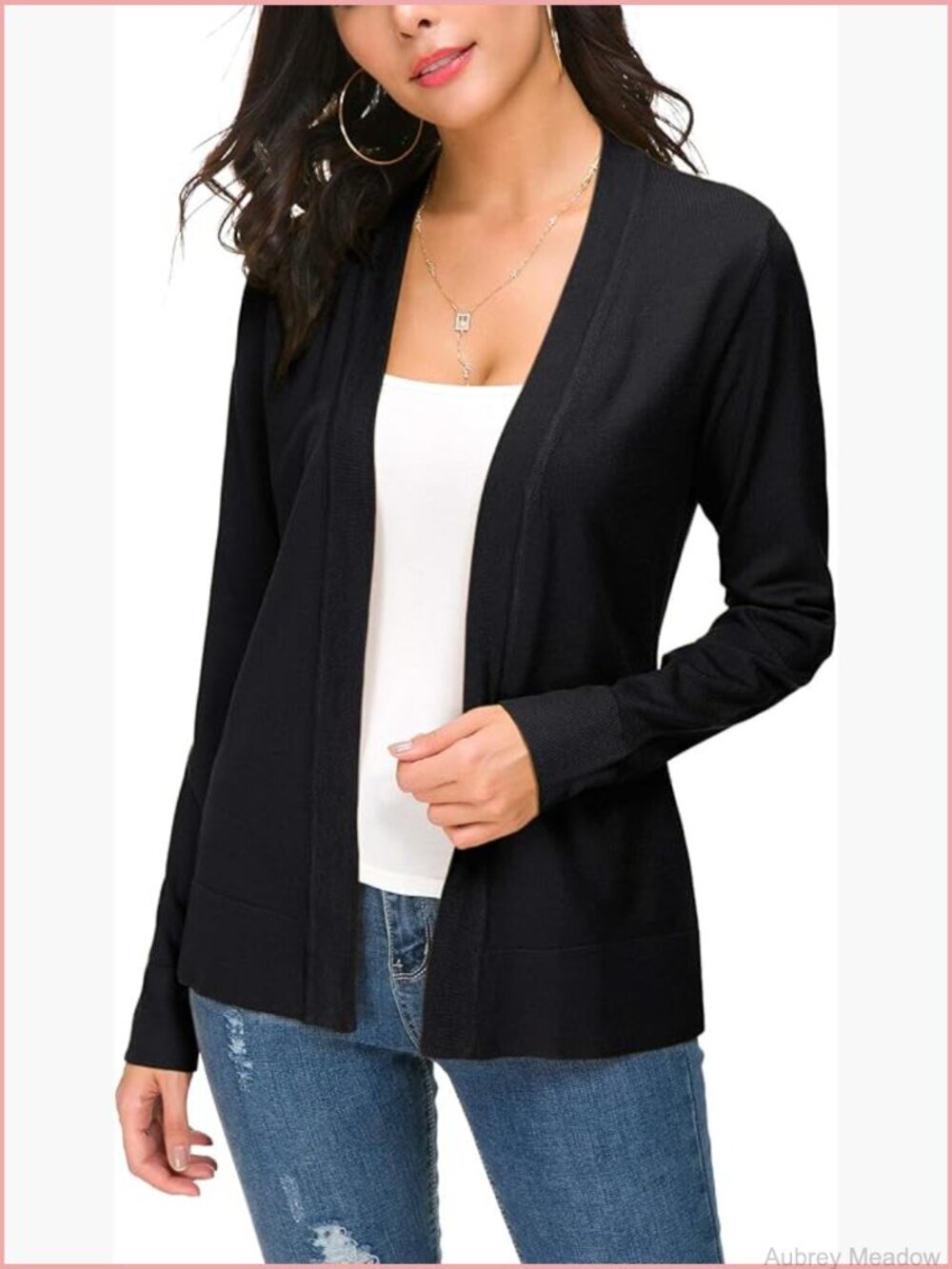 Women's Long Sleeve Open Front Cardigan Lightweight Knit Sweater
